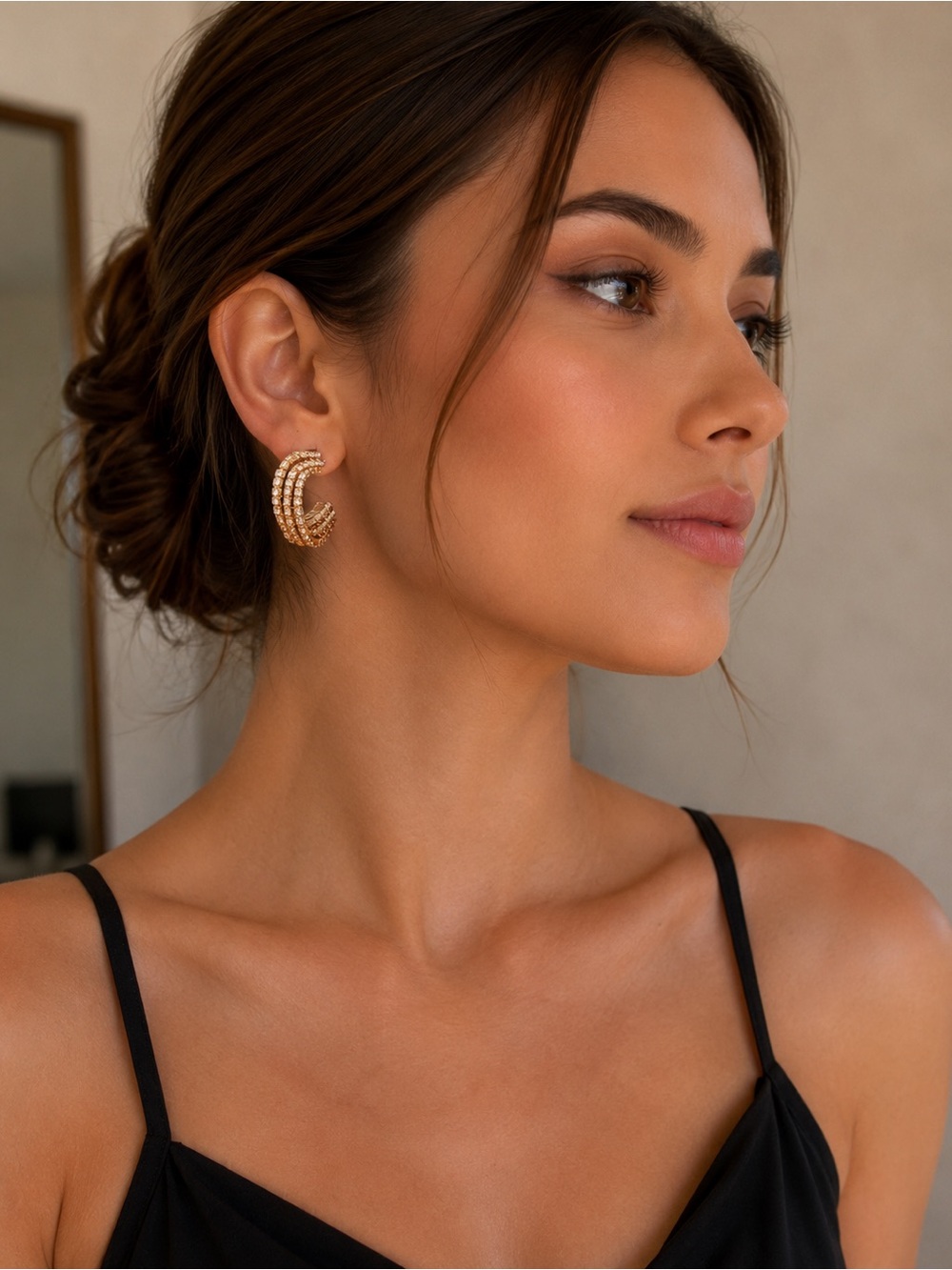 Lulu's Rose Gold Crystal Twisted Hoop Earrings